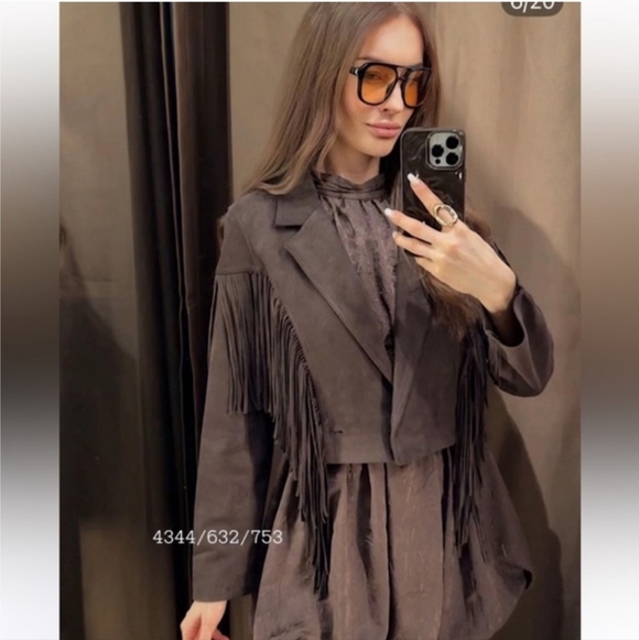 ZARA Fringe Faux Suede Jacket Brown Size Small S NEW - Picture 15 of 16